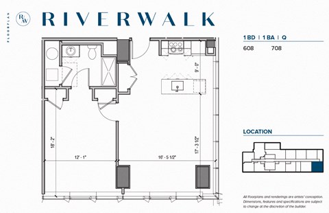 Floor plan for 1 bed, 1 bath, 808 sqft